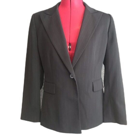 Tahari ASL Blazer Women Petite Size 6P Navy Blue One-Button Long Sleeve Classic - Picture 1 of 8